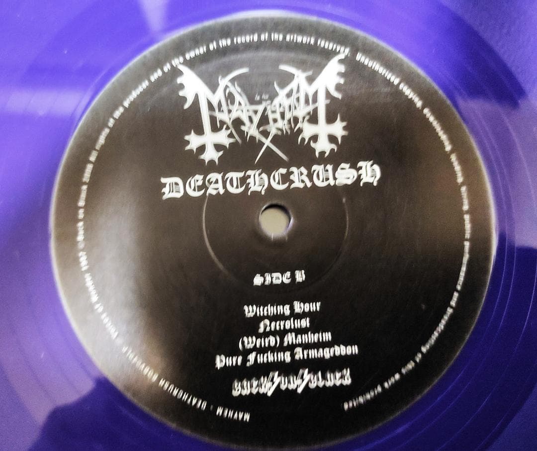 Mayhem Deathcrush LP Purple Vinyl Limited Edition 2006 Back on Black Reissue