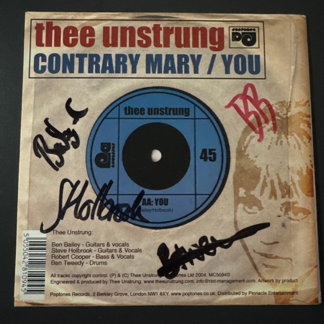 thee unstrung - Contrary Mary / You 7" Single Signed by Band Poptones 2004