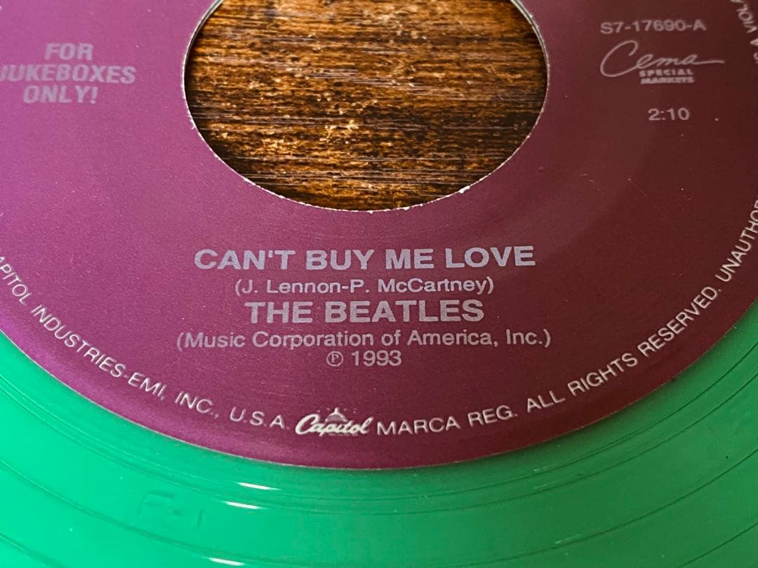 The Beatles Can't Buy Me Love Green Vinyl 7" Single CEMA Jukebox 1993 USA