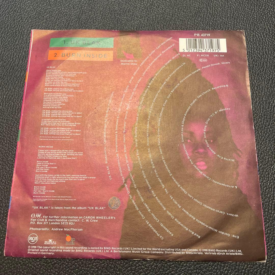 Caron Wheeler UK Blak / Burn Inside 7" Single Vinyl 1990 R&B Soul