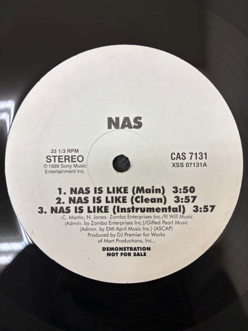 Nas Nas Is Like 12-inch PROMO Vinyl DJ Premier Classic Hip Hop Rare Record