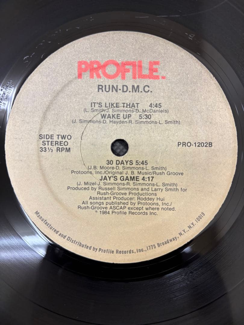 RUN-D.M.C. Debut Album Vinyl LP 1984 US Original Pressing Profile Records